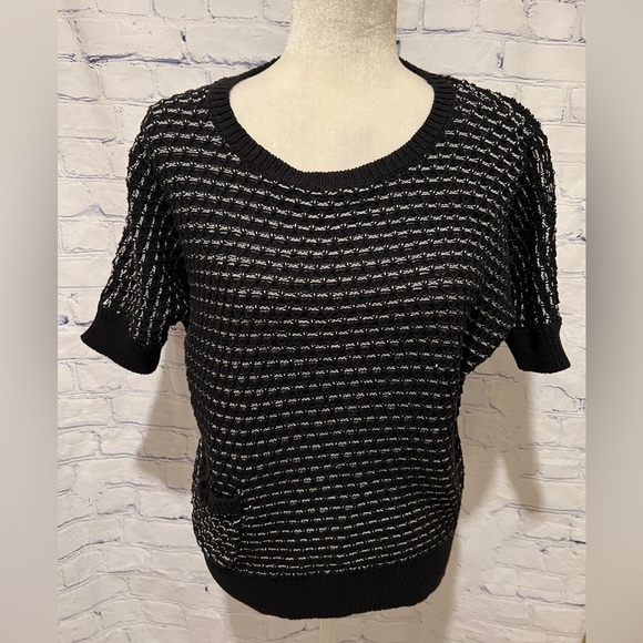 LOFT Sweaters - Ann Taylor LOFT Black & White Short-Sleeve Pocket Sweater, Boho Chic, S